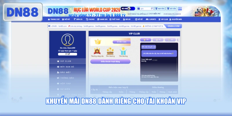 Khuyến mãi DN88 dành riêng cho tài khoản VIP